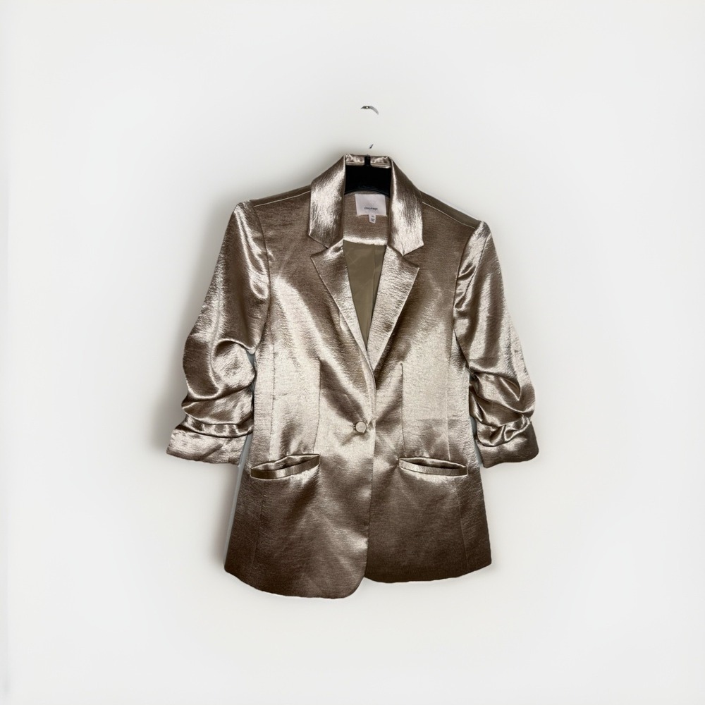 Cinq a Sept Kylie Ruched Sleeve Blazer Champagne GoldMetallic Size 00 Party Glam - Picture 1 of 10